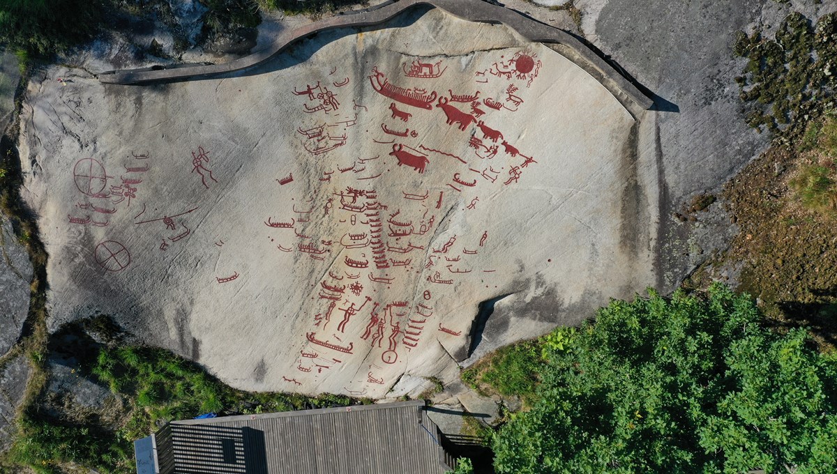 drone viem of aspeberget rock carvings.