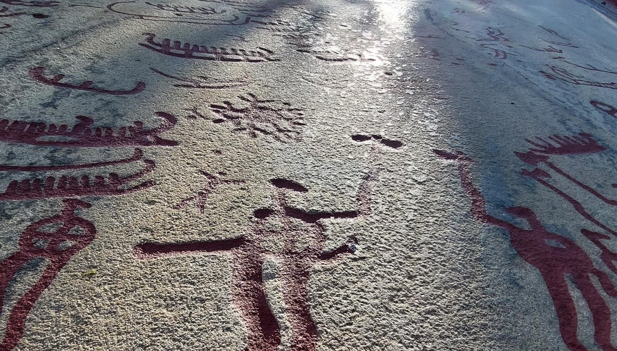 rock carvings, warriors and ships.