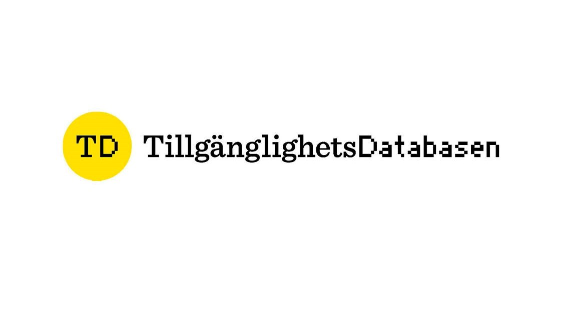 Texten TD i gul cirkel och texten Tillgänglighetsdatabasen.