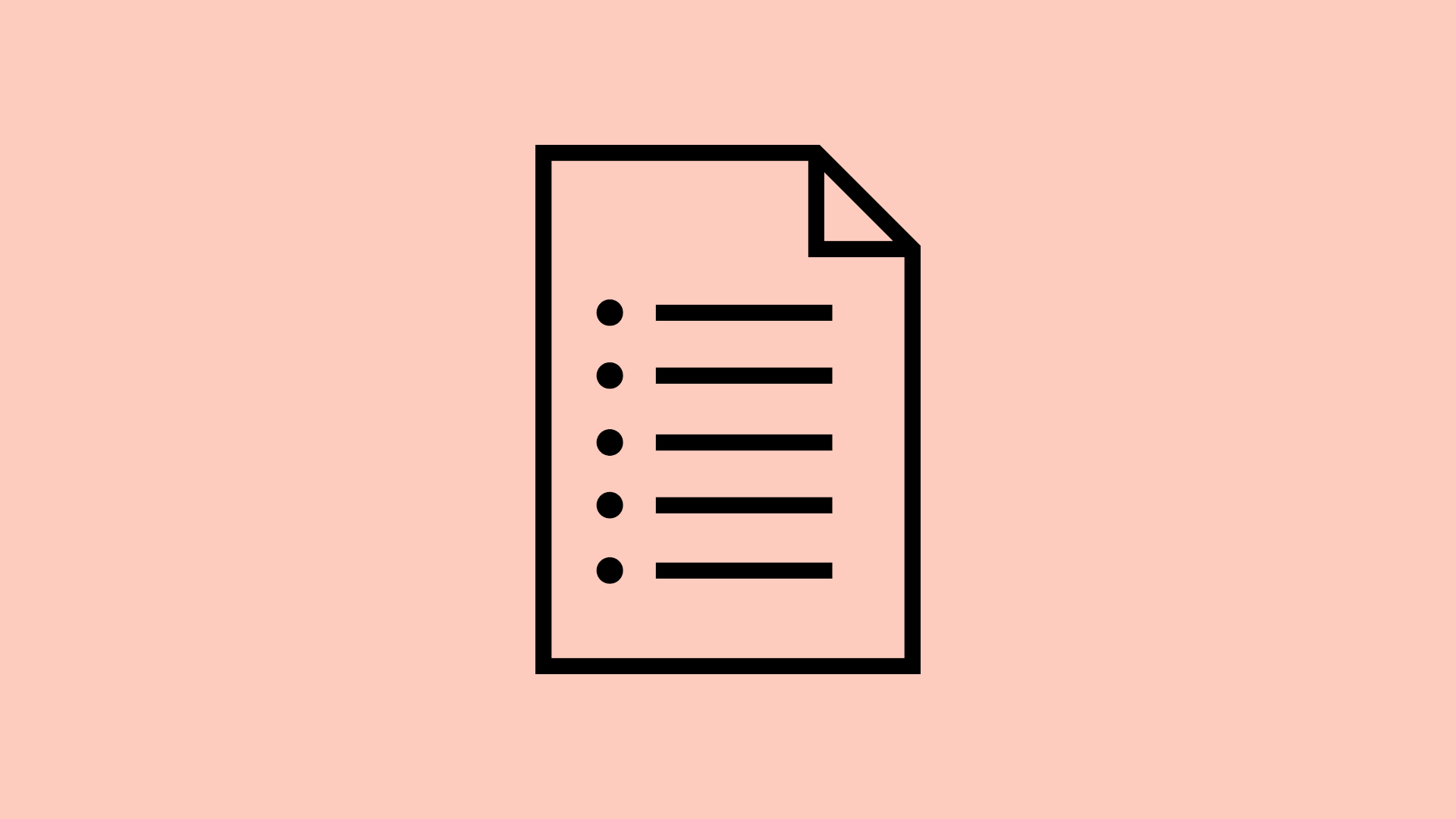 Svart ikon av ett papper med punkter och rader mot en ljusorange bakgrund 