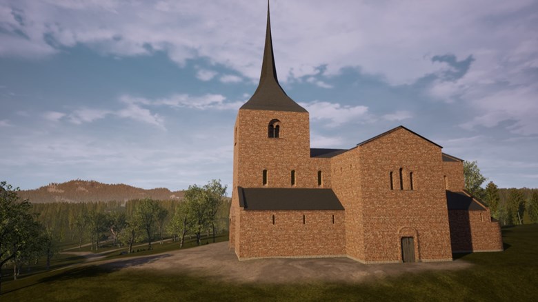 Rendering av hur kyrkan i edsleskog kan ha sett ut