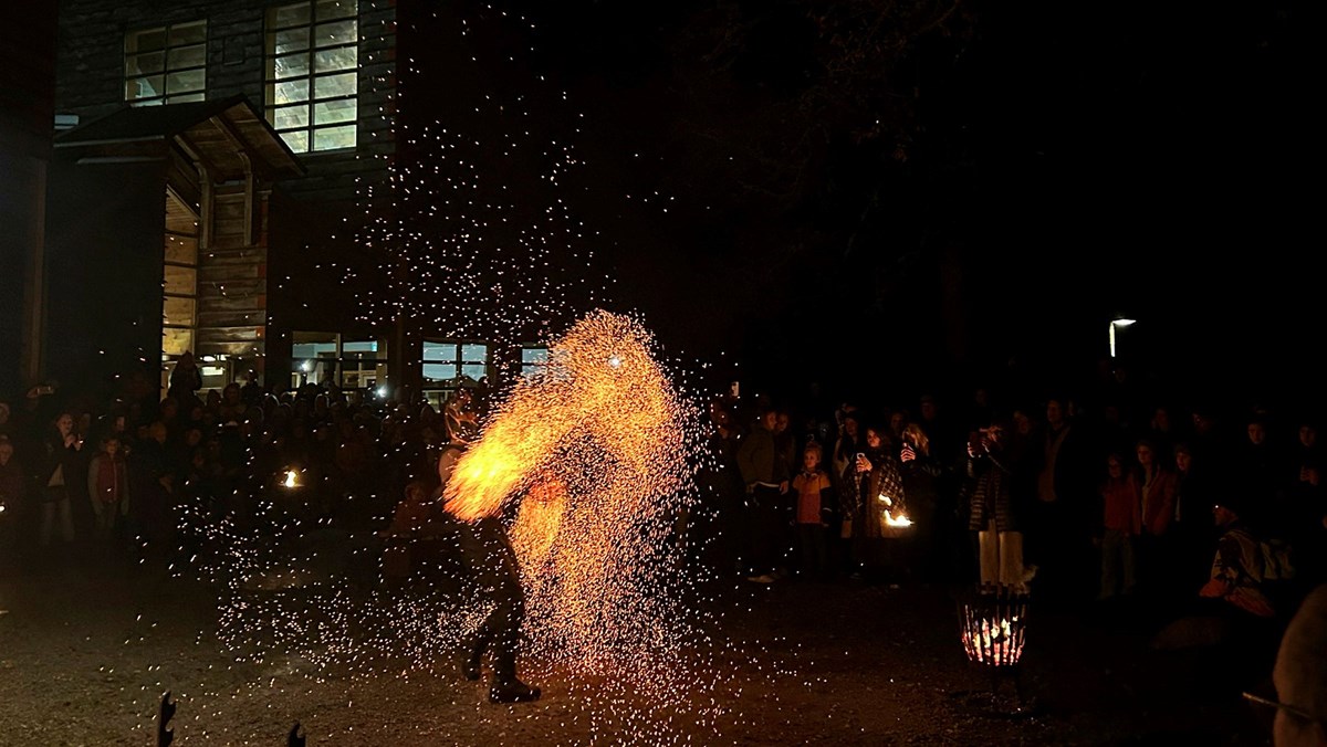 fire show in front of the museum.